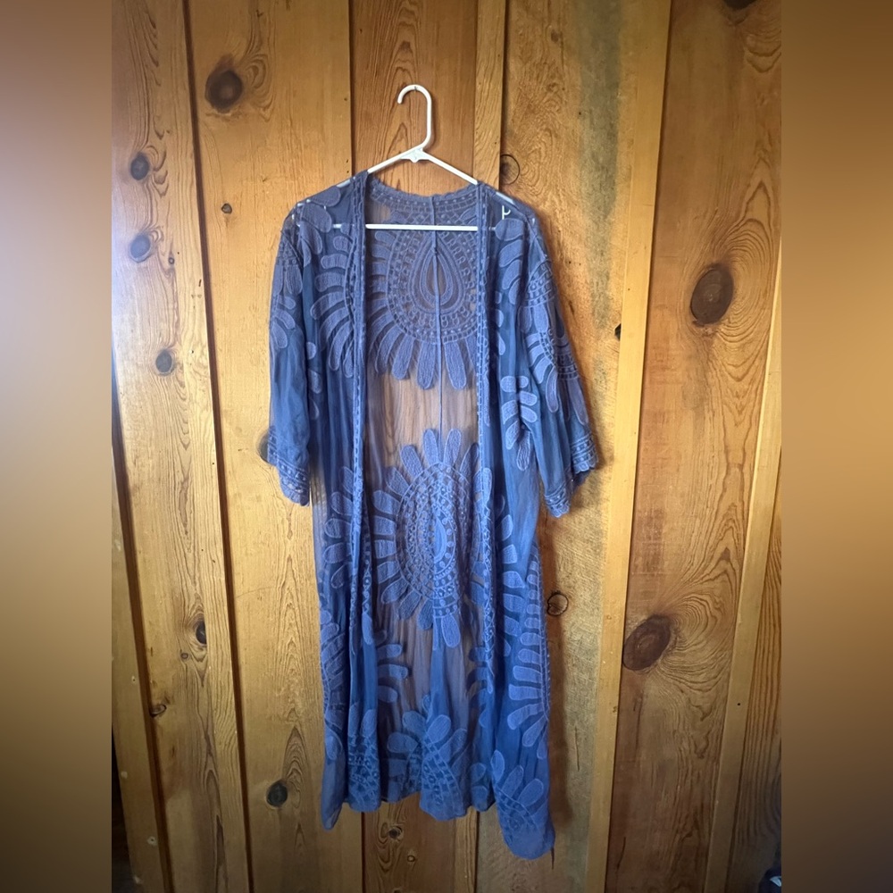 Blue Lace Overlay Shawl